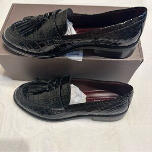 NIB Franco Sarto Black Faux Croc Tassle Loafers “Caroline Low” Women’s